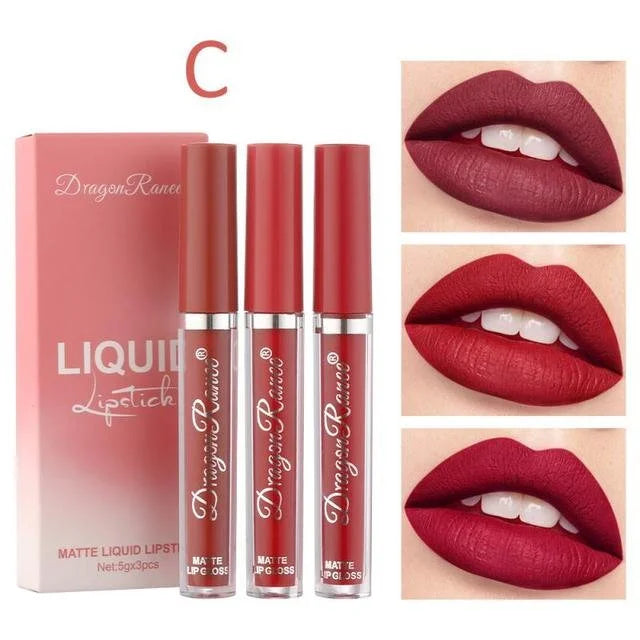 3pc/set Waterproof Matte Velvet Lip Gloss - 1-Stop Discount Shop