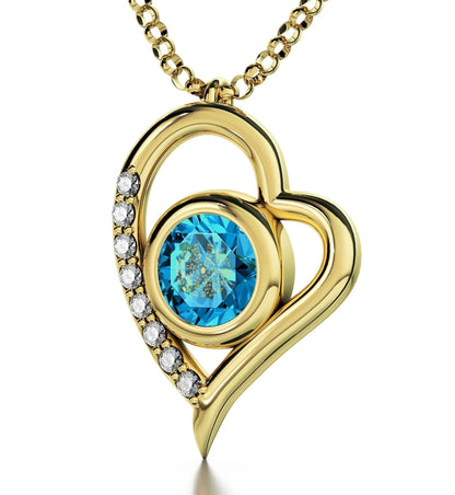 Gold Plated Silver Kabballah Necklace 72 Names Heart Pendant 24k Gold Inscribed - 1-Stop Discount Shop