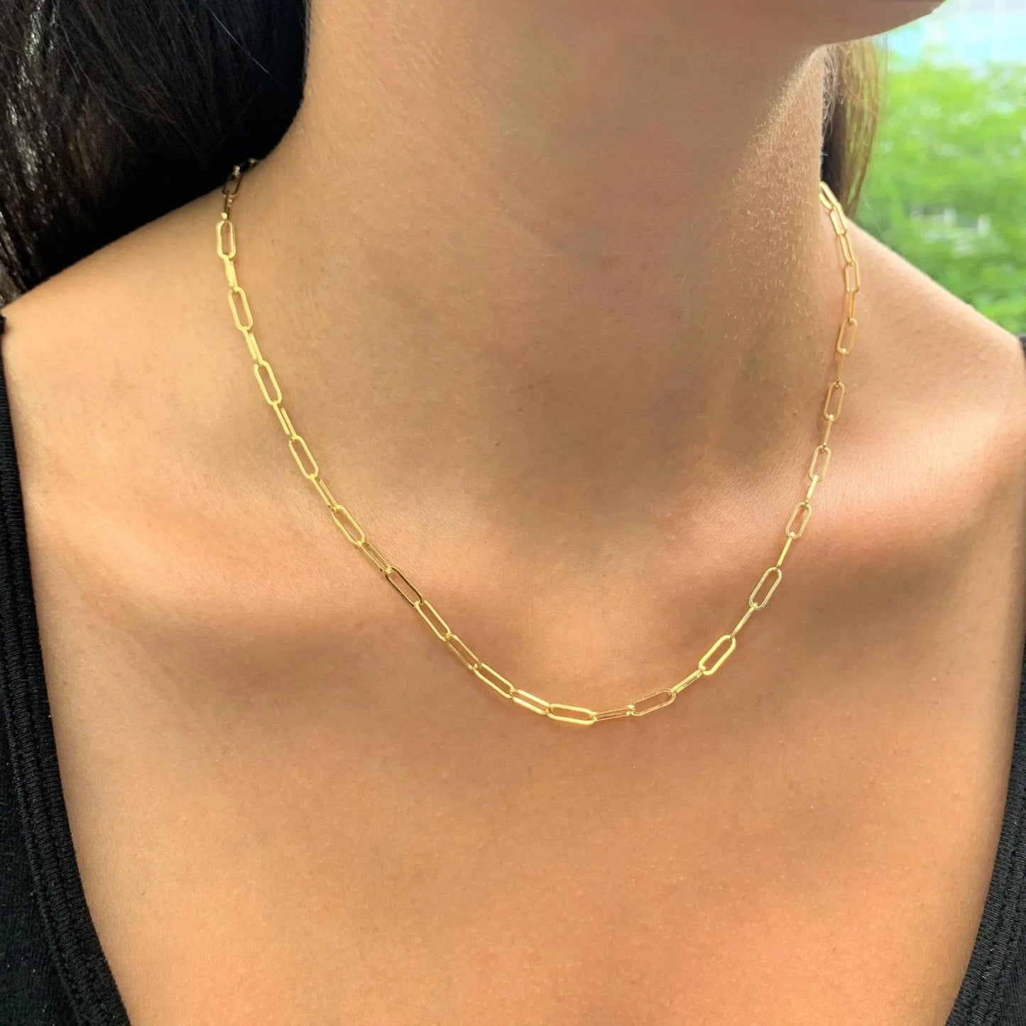 Italian Sterling Silver 18K Gold Plated Choice of Length Paper Clip Necklace - 1-Stop Discount Shop