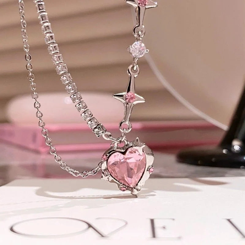 Sweet Pink Heart Crystal Necklace - 1-Stop Discount Shop